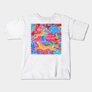 Panthers in chinoiserie garden Kids T-Shirt